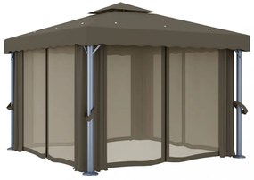 tópszínű pavilon függönnyel és LED fényfüzérrel 3 x 3 m