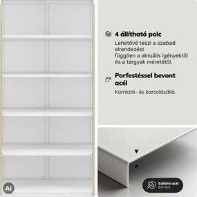 Fém szekrény vitrinnel, fehér, sonoma tölgy, 900x1850x400 mm: AMELIA Eco Design