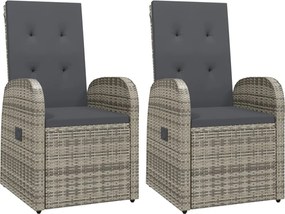 vidaXL 2 db szürke polyrattan dönthető kerti szék párnákkal