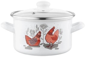 Emalia Pleszew Rubinka zománcozott edény fedővel , 18 cm, 2,6 l, 18 cm átmérőjű