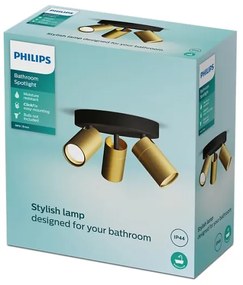 Philips - Fürdőszobai spotlámpa IDRIS 3xGU10/5W/230V IP44 fekete/arany