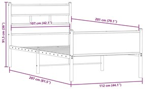 füstös tölgy színű szerelt fa ágykeret matrac nélkül 107x200 cm