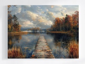 Vászonkép Canvas Tájkép Erdő Tó Móló Ősz Köd 100x75