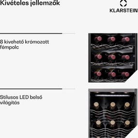 Klarstein Shiraz 24 Duo, borhűtő, 2 zóna, 75 l/24 palack, 5-18 °C, érintésvezérlés