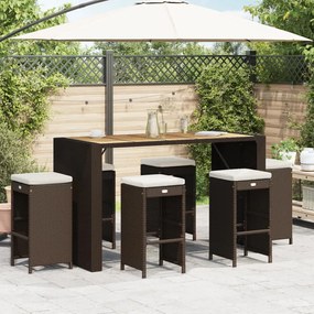 6 db barna polyrattan kerti bárszék párnával