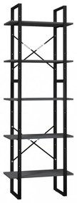 ötszintes szürke fenyőfa könyvszekrény 60 x 30 x 175 cm