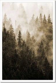 Poszter fehér keretben 40x60 Tájkép Szépia Hegyek Köd