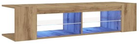 kézműves tölgy szerelt fa TV-szekrény LED-ekkel 135x39x30 cm
