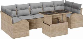 vidaXL Kerti Kanapé Szett párnával tárolóval 8 pcs Bézs Poly Rattan