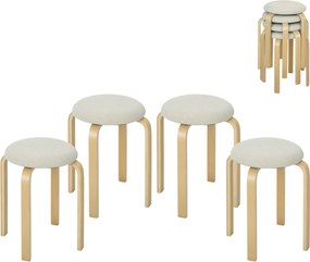 HOMCOM 4 darabos étkezőszék készlet - Stacking Kerek Székek Konyha, Párnázott Székek Étkezőbe, Nappaliba, Konyhába, Krémfehér | Aosom