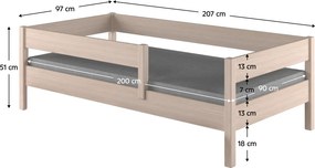 Gyerekágy biztonsági akadállyal, fehérített tölgy, 90x200, MIX