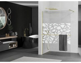 Mexen Kioto+, Walk-In zuhanyparaván polccal és akasztóval 120 x 200 cm, 8 mm átlátszó üveg fehér mintás, arany matt profil, 800-120-121-55-85