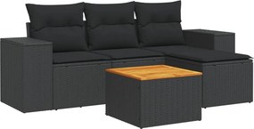 vidaXL 5 részes fekete polyrattan kerti kanapészett párnákkal