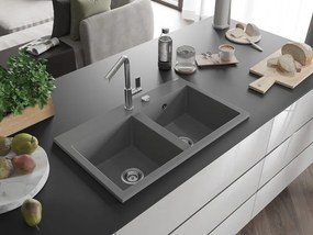 Mexen Hektor kétkamrás gránit mosogató 800 x 480 mm, szürke, króm szifon - 6521802000-71