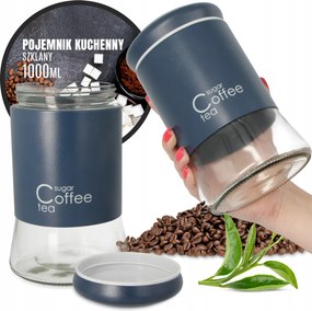 Élelmiszer Tartály 1l Üveg Tégely Kávé Doboz Tea Cukor Fedél Jb