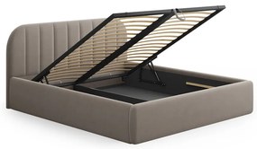 Világosbarna kárpitozott ágyneműtartós franciaágy ágyráccsal 140x200 cm Juno – Windsor &amp; Co Sofas