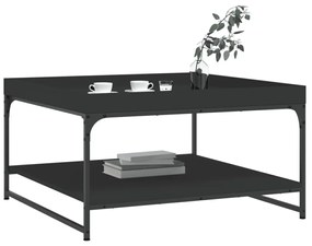 fekete szerelt fa és vas dohányzóasztal 80 x 80 x 45 cm