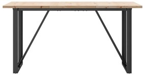 Tömör fenyőfa és acél étkezőasztal O-vázzal 140x80x75,5 cm