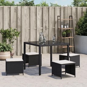 4 db fekete polyrattan kerti szék párnával 41 x 41 x 36 cm