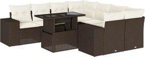 vidaXL 9 részes barna polyrattan kerti ülőgarnitúra párnákkal