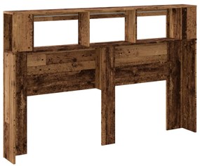antik fa színű szerelt fa LED-es fejtámla 160x18,5x103,5 cm