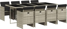 vidaXL 9részes világosszürke polyrattan kerti étkezőgarnitúra párnával