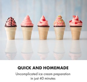 Klarstein Sweet Sundae, fagylaltgép, kompresszor, 1,5 L, rozsdamentes acél, fekete