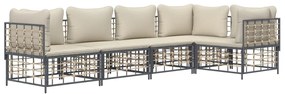 5 részes antracitszürke polyrattan kerti ülőgarnitúra párnákkal