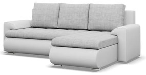 Tokio sarokkanapé, 2 ágyneműtartóval, fonott + műbőr, jobboldali, szürke - fehér