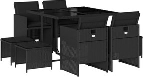 vidaXL 9 részes fekete polyrattan kerti étkezőgarnitúra párnákkal
