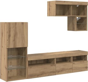vidaXL TV Fali Egységek LED -es lámpákkal 6 pcs Artisan tölgy Faanyag