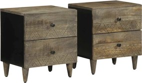 vidaXL 2 db világosszürke tömör mangófa éjjeliszekrény 40 x 33 x 46 cm