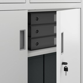 Fém iratszekrény széffel, vitrinnel és fiókokkal FILIP, 900 x 1850 x 400 mm, fehér