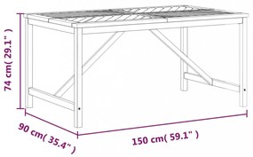 tömör akácfa kerti étkezőasztal 150 x 90 x 74 cm