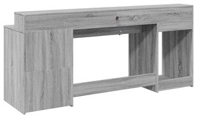 szürke sonoma színű szerelt fa íróasztal LED-ekkel 200x55x91 cm
