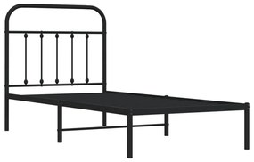 fekete fém ágykeret fejtámlával 90 x 190 cm