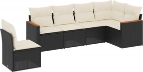 vidaXL 6 részes fekete polyrattan kerti ülőgarnitúra párnákkal