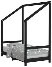 fekete tömör fenyőfa gyerekágykeret 70 x 140 cm