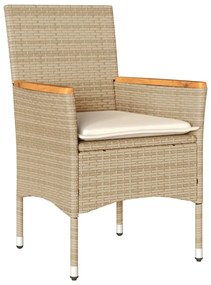 3 részes bézs polyrattan/akácfa kerti étkezőgarnitúra párnákkal