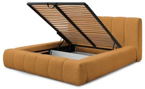 Mustársárga kárpitozott ágyneműtartós franciaágy ágyráccsal 140x190 cm Denali – Bobochic Paris