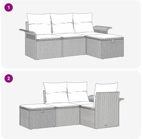 Kerti Kanapé Szett 4 pcs Szürke 196 x 117 x 85 cm Poli rattan