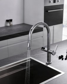 Konyhai csaptelep ELITE EDITION KSS1700 kihúzható zuhanyfejjel, LED-kijelzővel és érintésmentes érzékelővel, több színváltozatban — Króm — Igen