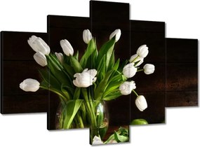Vászonkép 150x105 Fehér tulipánok Sötét háttér