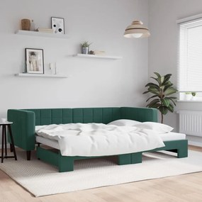 sötétzöld kihúzható bársony heverő 90 x 200 cm