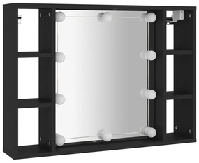 fekete tükrös szekrény LED-ekkel 76 x 15 x 55 cm
