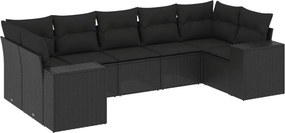 vidaXL 7 részes fekete polyrattan kerti ülőgarnitúra párnával