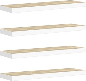 vidaXL 4 db fehér-tölgyszínű MDF lebegő fali polc 90 x 23,5 x 3,8 cm