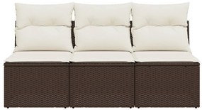 3 személyes barna polyrattan kerti kanapé párnával