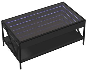 fekete végtelen hatású LED-es dohányzóasztal 90 x 50 x 38 cm