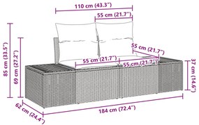 Kerti Kanapé Szett 6 pcs Fekete polirattan